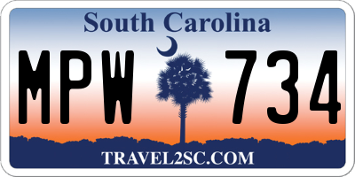 SC license plate MPW734