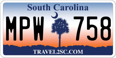 SC license plate MPW758