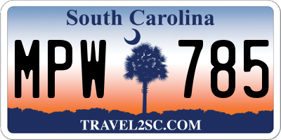 SC license plate MPW785