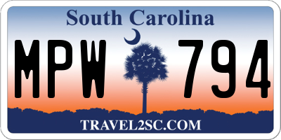 SC license plate MPW794