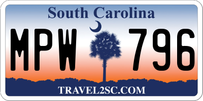 SC license plate MPW796