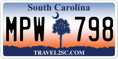 SC license plate MPW798