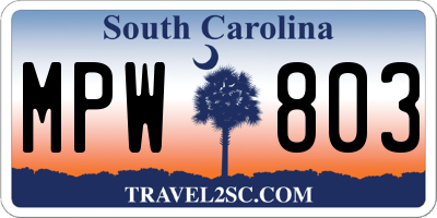 SC license plate MPW803