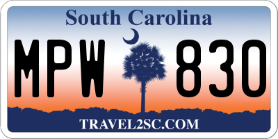 SC license plate MPW830