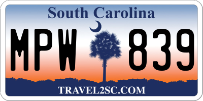 SC license plate MPW839