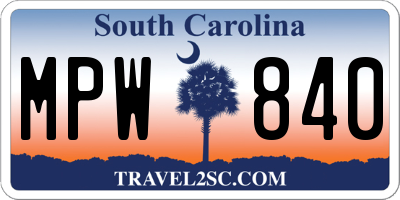 SC license plate MPW840
