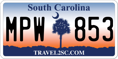 SC license plate MPW853