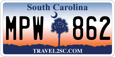 SC license plate MPW862
