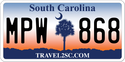SC license plate MPW868