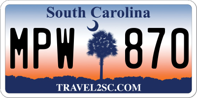 SC license plate MPW870