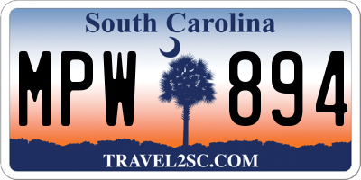 SC license plate MPW894