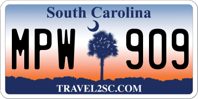 SC license plate MPW909