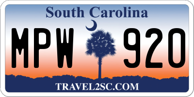 SC license plate MPW920