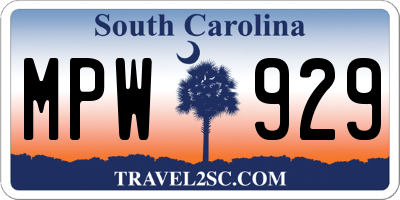 SC license plate MPW929