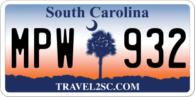 SC license plate MPW932