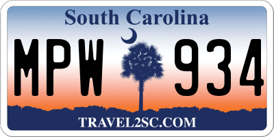 SC license plate MPW934