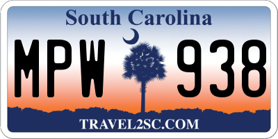 SC license plate MPW938