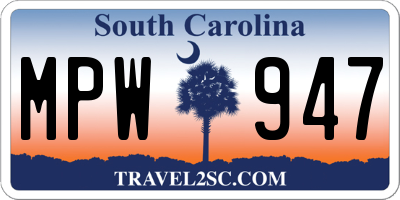 SC license plate MPW947