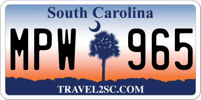 SC license plate MPW965