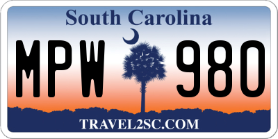 SC license plate MPW980