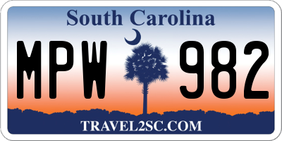 SC license plate MPW982