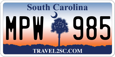 SC license plate MPW985