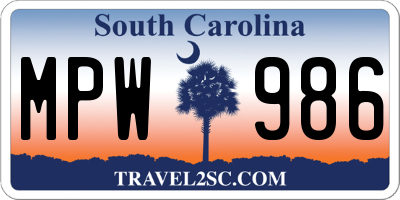 SC license plate MPW986