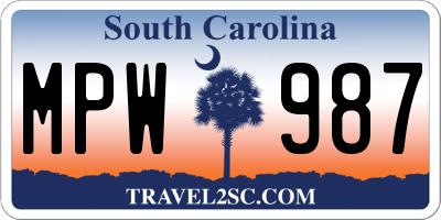 SC license plate MPW987