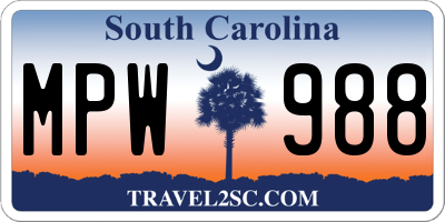 SC license plate MPW988