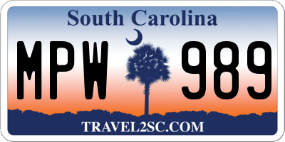 SC license plate MPW989