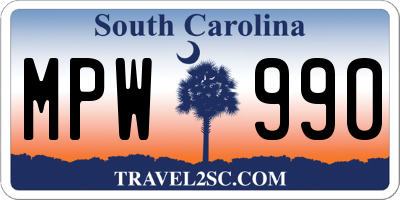 SC license plate MPW990