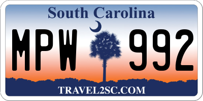 SC license plate MPW992