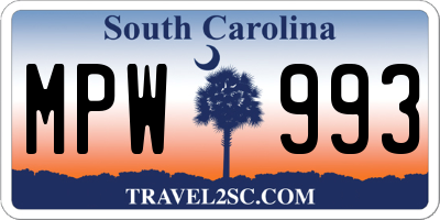 SC license plate MPW993
