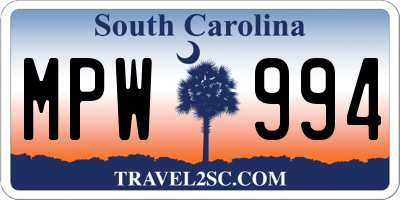 SC license plate MPW994