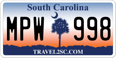 SC license plate MPW998