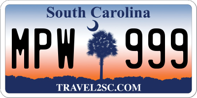 SC license plate MPW999