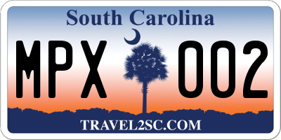 SC license plate MPX002