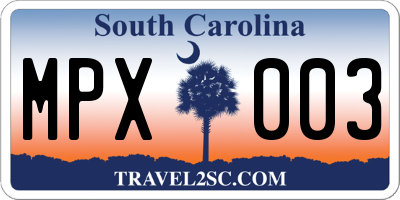 SC license plate MPX003