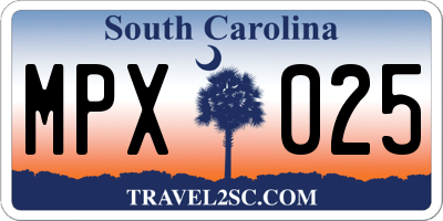 SC license plate MPX025