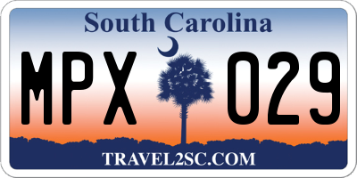 SC license plate MPX029