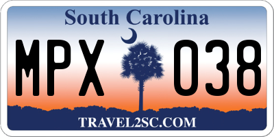 SC license plate MPX038