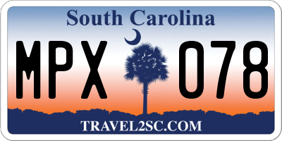 SC license plate MPX078