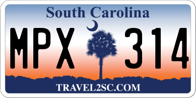 SC license plate MPX314