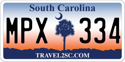SC license plate MPX334