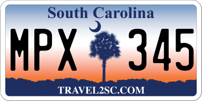 SC license plate MPX345