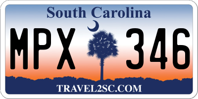 SC license plate MPX346