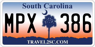 SC license plate MPX386