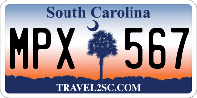 SC license plate MPX567