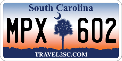 SC license plate MPX602