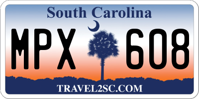 SC license plate MPX608